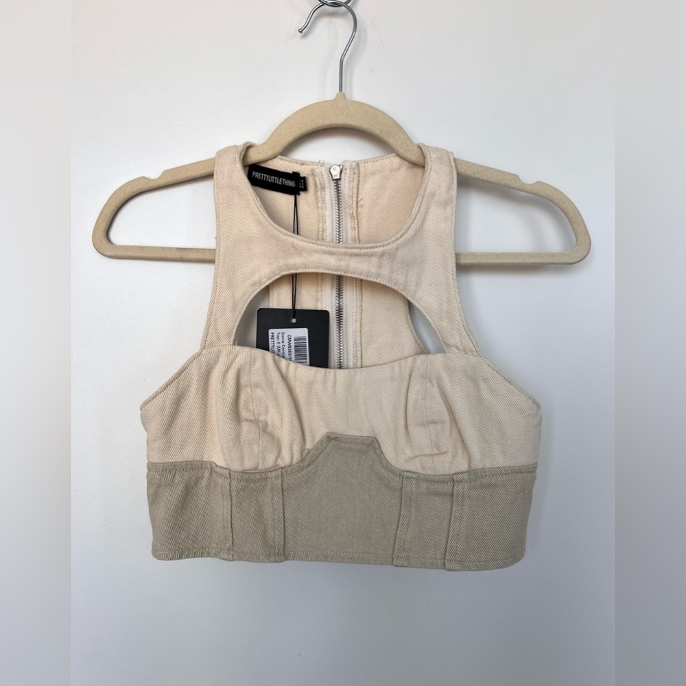 Two-tone Denim Crop Top with cut out
